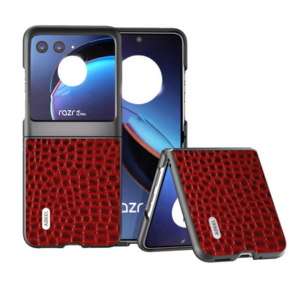 ABEEL เคสโทรศัพท์หนังแท้ขอบดำลายจระเข้, For Motorola Razr 60 Ultra, For Motorola Razr 50 Ultra, For Motorola Razr 50, For Motorola Razr 40 Ultra
