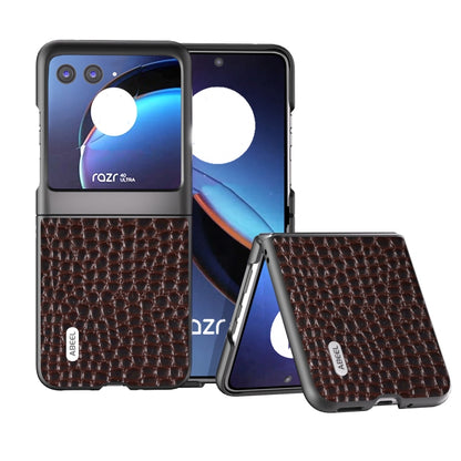 ABEEL เคสโทรศัพท์หนังแท้ขอบดำลายจระเข้, For Motorola Razr 60 Ultra, For Motorola Razr 50 Ultra, For Motorola Razr 50, For Motorola Razr 40 Ultra