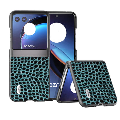ABEEL เคสโทรศัพท์หนังแท้ขอบดำลายจระเข้, For Motorola Razr 60 Ultra, For Motorola Razr 50 Ultra, For Motorola Razr 50, For Motorola Razr 40 Ultra