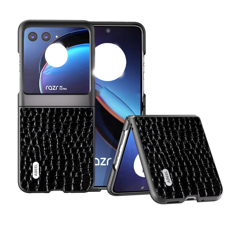ABEEL เคสโทรศัพท์หนังแท้ขอบดำลายจระเข้, For Motorola Razr 60 Ultra, For Motorola Razr 50 Ultra, For Motorola Razr 50, For Motorola Razr 40 Ultra