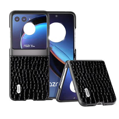 ABEEL เคสโทรศัพท์หนังแท้ขอบดำลายจระเข้, For Motorola Razr 60 Ultra, For Motorola Razr 50 Ultra, For Motorola Razr 50, For Motorola Razr 40 Ultra