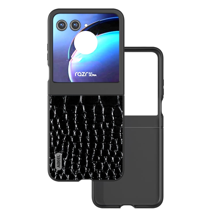 ABEEL เคสโทรศัพท์หนังแท้ขอบดำลายจระเข้, For Motorola Razr 60 Ultra, For Motorola Razr 50 Ultra, For Motorola Razr 50, For Motorola Razr 40 Ultra