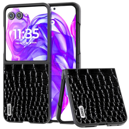 ABEEL เคสโทรศัพท์หนังแท้ขอบดำลายจระเข้, For Motorola Razr 60 Ultra, For Motorola Razr 50 Ultra, For Motorola Razr 50, For Motorola Razr 40 Ultra
