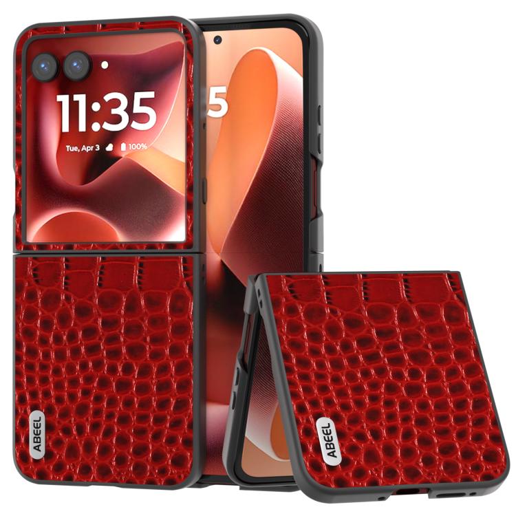 ABEEL เคสโทรศัพท์หนังแท้ขอบดำลายจระเข้, For Motorola Razr 60 Ultra, For Motorola Razr 50 Ultra, For Motorola Razr 50, For Motorola Razr 40 Ultra