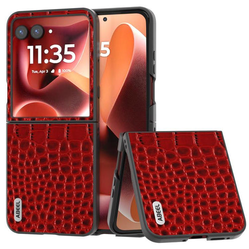 ABEEL เคสโทรศัพท์หนังแท้ขอบดำลายจระเข้, For Motorola Razr 60 Ultra, For Motorola Razr 50 Ultra, For Motorola Razr 50, For Motorola Razr 40 Ultra