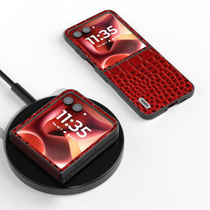 ABEEL เคสโทรศัพท์หนังแท้ขอบดำลายจระเข้, For Motorola Razr 60 Ultra, For Motorola Razr 50 Ultra, For Motorola Razr 50, For Motorola Razr 40 Ultra