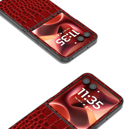 ABEEL เคสโทรศัพท์หนังแท้ขอบดำลายจระเข้, For Motorola Razr 60 Ultra, For Motorola Razr 50 Ultra, For Motorola Razr 50, For Motorola Razr 40 Ultra