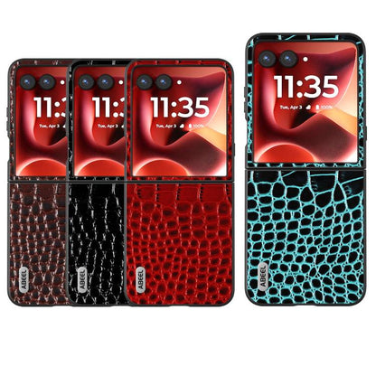 ABEEL เคสโทรศัพท์หนังแท้ขอบดำลายจระเข้, For Motorola Razr 60 Ultra, For Motorola Razr 50 Ultra, For Motorola Razr 50, For Motorola Razr 40 Ultra