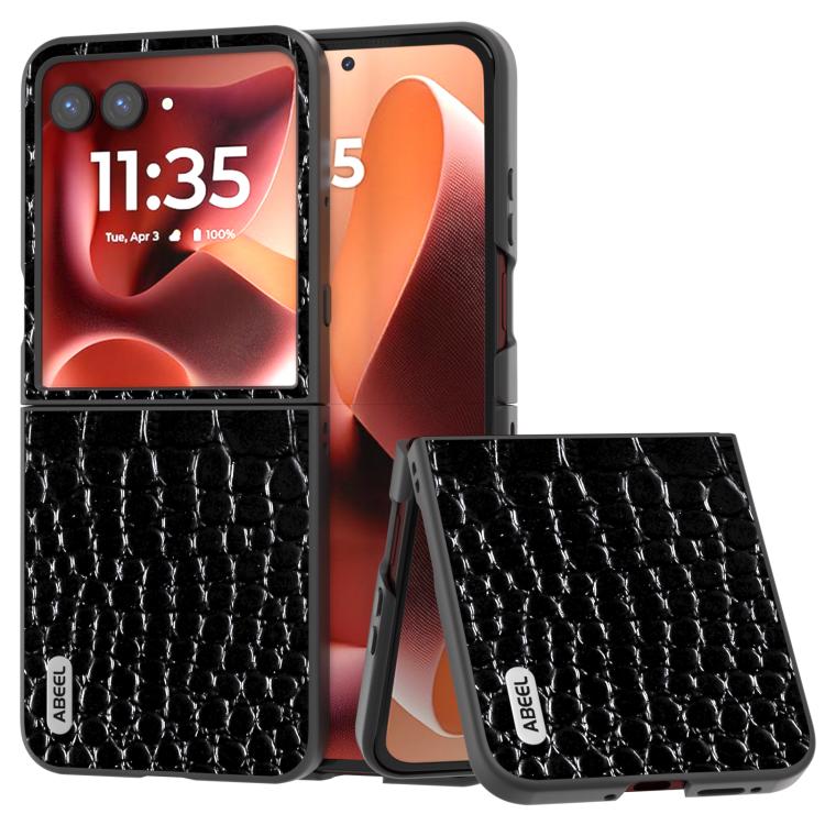 ABEEL เคสโทรศัพท์หนังแท้ขอบดำลายจระเข้, For Motorola Razr 60 Ultra, For Motorola Razr 50 Ultra, For Motorola Razr 50, For Motorola Razr 40 Ultra