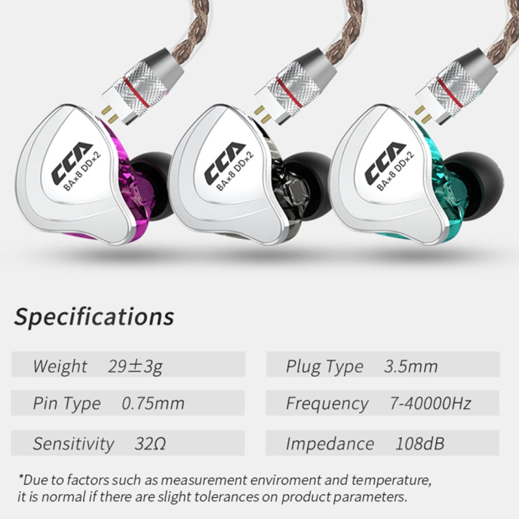 CCA CCA-C10 ปลั๊กชุบทอง 3.5 มม. สิบยูนิต หูฟังชนิดใส่ในหูแบบควบคุมด้วยสายแบบไฮบริด, without Mic