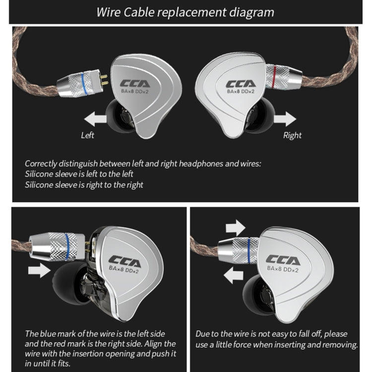 CCA CCA-C10 ปลั๊กชุบทอง 3.5 มม. สิบยูนิต หูฟังชนิดใส่ในหูแบบควบคุมด้วยสายแบบไฮบริด, without Mic