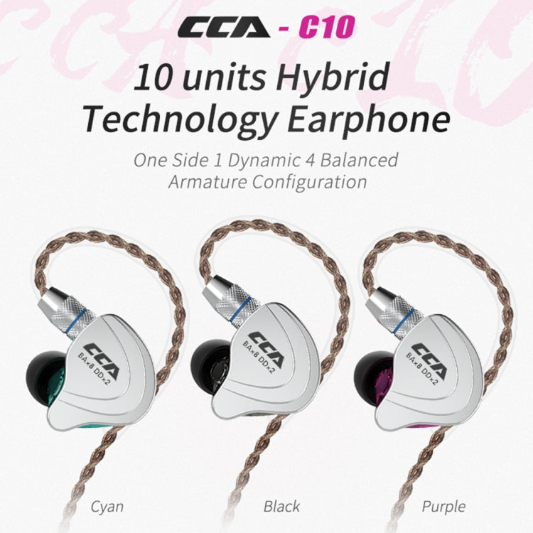 CCA CCA-C10 ปลั๊กชุบทอง 3.5 มม. สิบยูนิต หูฟังชนิดใส่ในหูแบบควบคุมด้วยสายแบบไฮบริด, without Mic