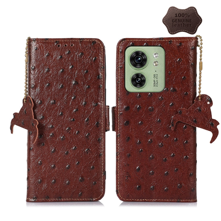 เคสโทรศัพท์ RFID หนังแท้ลายนกกระจอกเทศ, For Motorola Edge 70 Fusion 5G, For Motorola Moto G06 4G, For Motorola Moto G56 5G, For Motorola Edge 60 Fusion, For Motorola Edge 50 Neo, For Motorola Moto G14 4G, For Motorola Edge 40