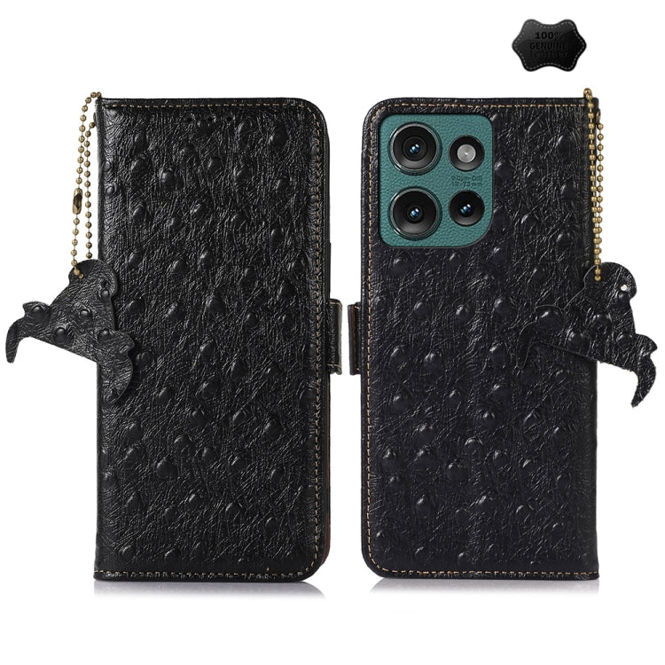 เคสโทรศัพท์ RFID หนังแท้ลายนกกระจอกเทศ, For Motorola Edge 70 Fusion 5G, For Motorola Moto G06 4G, For Motorola Moto G56 5G, For Motorola Edge 60 Fusion, For Motorola Edge 50 Neo, For Motorola Moto G14 4G, For Motorola Edge 40