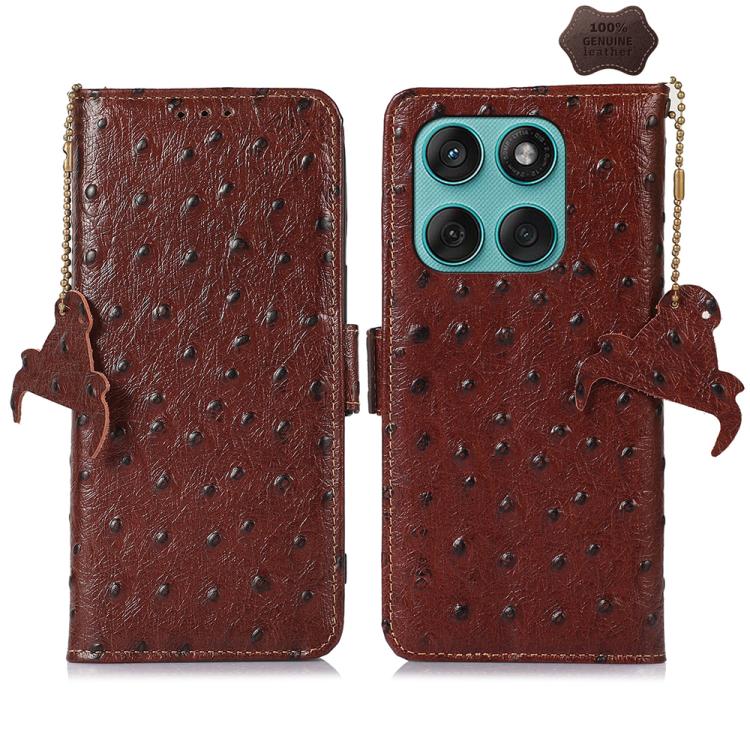เคสโทรศัพท์ RFID หนังแท้ลายนกกระจอกเทศ, For Motorola Edge 70 Fusion 5G, For Motorola Moto G06 4G, For Motorola Moto G56 5G, For Motorola Edge 60 Fusion, For Motorola Edge 50 Neo, For Motorola Moto G14 4G, For Motorola Edge 40
