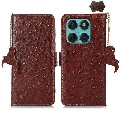 เคสโทรศัพท์ RFID หนังแท้ลายนกกระจอกเทศ, For Motorola Edge 70 Fusion 5G, For Motorola Moto G06 4G, For Motorola Moto G56 5G, For Motorola Edge 60 Fusion, For Motorola Edge 50 Neo, For Motorola Moto G14 4G, For Motorola Edge 40