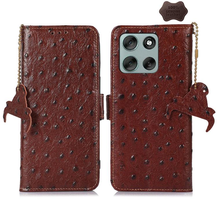 เคสโทรศัพท์ RFID หนังแท้ลายนกกระจอกเทศ, For Motorola Edge 70 Fusion 5G, For Motorola Moto G06 4G, For Motorola Moto G56 5G, For Motorola Edge 60 Fusion, For Motorola Edge 50 Neo, For Motorola Moto G14 4G, For Motorola Edge 40