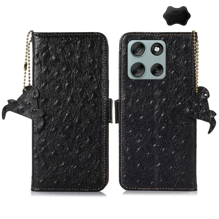 เคสโทรศัพท์ RFID หนังแท้ลายนกกระจอกเทศ, For Motorola Edge 70 Fusion 5G, For Motorola Moto G06 4G, For Motorola Moto G56 5G, For Motorola Edge 60 Fusion, For Motorola Edge 50 Neo, For Motorola Moto G14 4G, For Motorola Edge 40