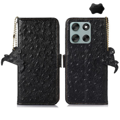 เคสโทรศัพท์ RFID หนังแท้ลายนกกระจอกเทศ, For Motorola Edge 70 Fusion 5G, For Motorola Moto G06 4G, For Motorola Moto G56 5G, For Motorola Edge 60 Fusion, For Motorola Edge 50 Neo, For Motorola Moto G14 4G, For Motorola Edge 40