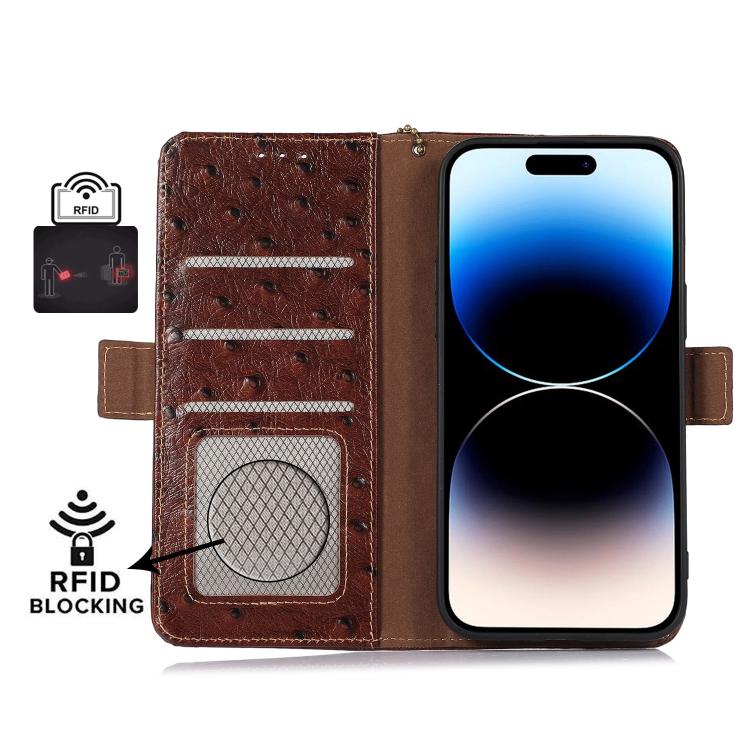 เคสโทรศัพท์ RFID หนังแท้ลายนกกระจอกเทศ, For Motorola Edge 70 Fusion 5G, For Motorola Moto G06 4G, For Motorola Moto G56 5G, For Motorola Edge 60 Fusion, For Motorola Edge 50 Neo, For Motorola Moto G14 4G, For Motorola Edge 40