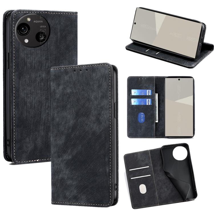 RFID Anti-theft Brush Magnetic Leather Phone Case, For Sharp Aquos R10, For Sharp Aqous wish5, For Sharp Aquos Wish4, For Sharp Aquos R9, For Sharp Aquos sense8, For Sharp Aquos R8 Pro SH-51D, For Sharp Aquos R8 SH-52D, For Sharp Aqous Wish 3