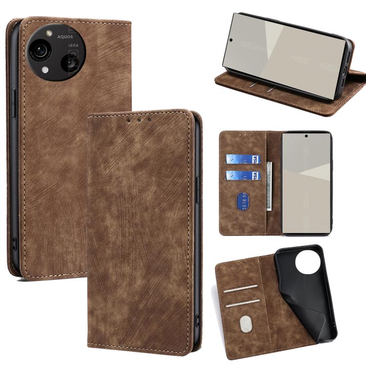 RFID Anti-theft Brush Magnetic Leather Phone Case, For Sharp Aquos R10, For Sharp Aqous wish5, For Sharp Aquos Wish4, For Sharp Aquos R9, For Sharp Aquos sense8, For Sharp Aquos R8 Pro SH-51D, For Sharp Aquos R8 SH-52D, For Sharp Aqous Wish 3