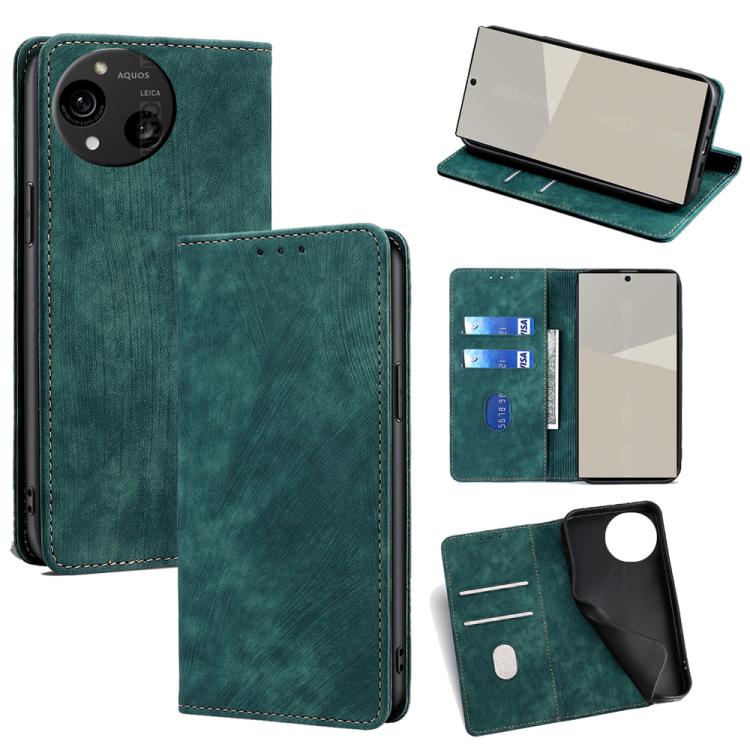 RFID Anti-theft Brush Magnetic Leather Phone Case, For Sharp Aquos R10, For Sharp Aqous wish5, For Sharp Aquos Wish4, For Sharp Aquos R9, For Sharp Aquos sense8, For Sharp Aquos R8 Pro SH-51D, For Sharp Aquos R8 SH-52D, For Sharp Aqous Wish 3