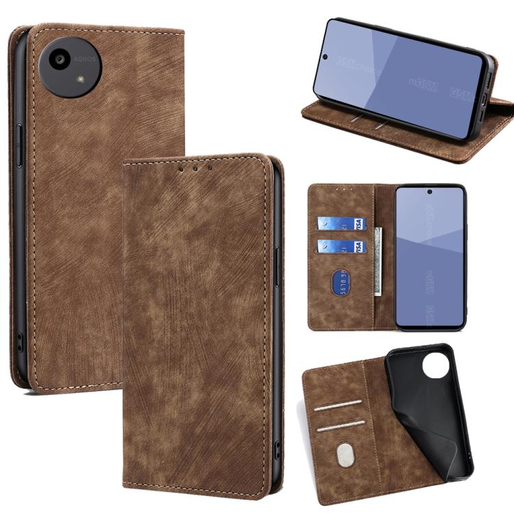 RFID Anti-theft Brush Magnetic Leather Phone Case, For Sharp Aquos R10, For Sharp Aqous wish5, For Sharp Aquos Wish4, For Sharp Aquos R9, For Sharp Aquos sense8, For Sharp Aquos R8 Pro SH-51D, For Sharp Aquos R8 SH-52D, For Sharp Aqous Wish 3