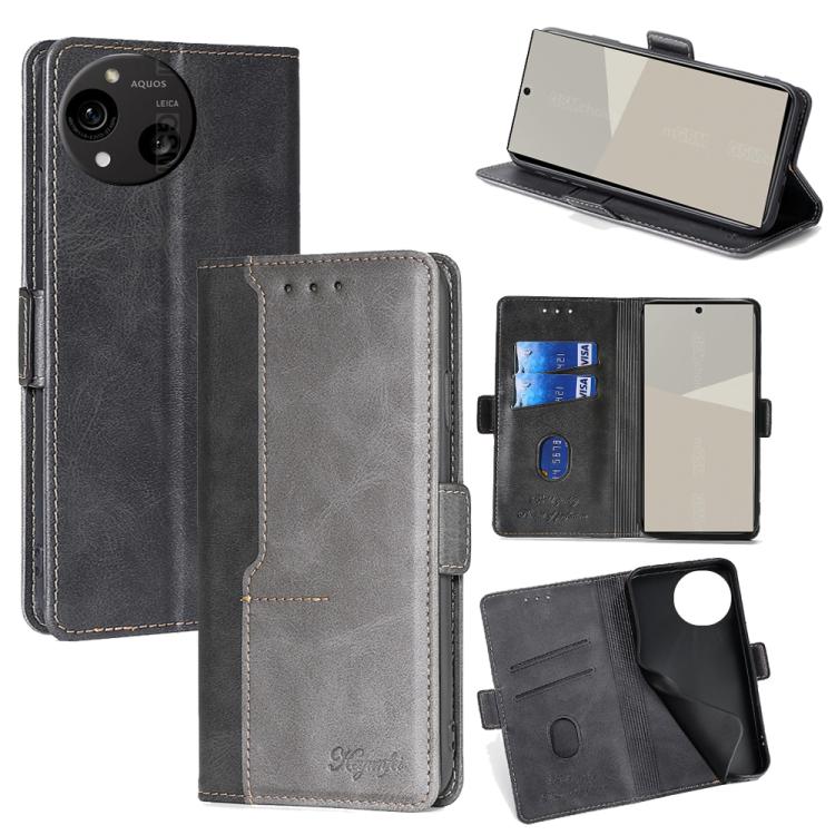 เคสโทรศัพท์หนังหัวเข็มขัดด้านข้างสีตัดกัน, For Sharp Aquos R10, For Sharp Aqous wish5, For Sharp Aquos R8 Pro SH-51D, For Sharp Aquos R8 SH-52D, For Sharp Aqous Wish 3