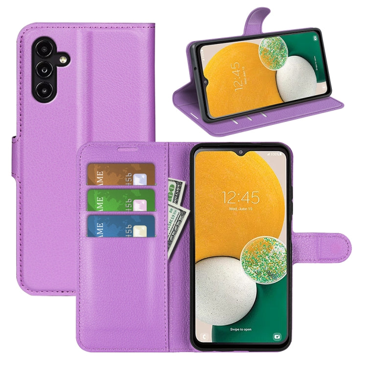 เคสโทรศัพท์พลิกแนวนอนเนื้อลิ้นจี่พร้อมตัวยึด, For Samsung Galaxy A14 5G