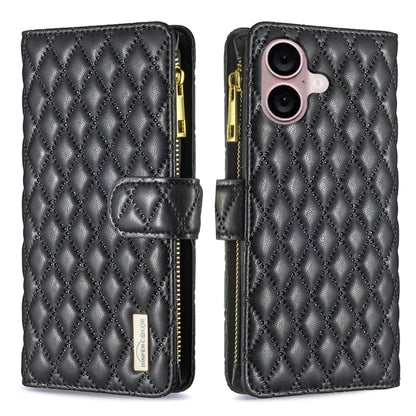 Diamond Lattice Zipper Wallet Leather Flip Phone Case, For iPhone 17 Pro Max, For iPhone 17 Pro, For iPhone 17, For iPhone Air, For iPhone 16 Pro Max, For iPhone 16 Pro, For iPhone 16 Plus, For iPhone 16