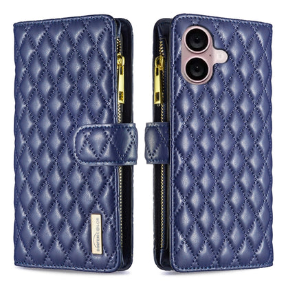 Diamond Lattice Zipper Wallet Leather Flip Phone Case, For iPhone 17 Pro Max, For iPhone 17 Pro, For iPhone 17, For iPhone Air, For iPhone 16 Pro Max, For iPhone 16 Pro, For iPhone 16 Plus, For iPhone 16