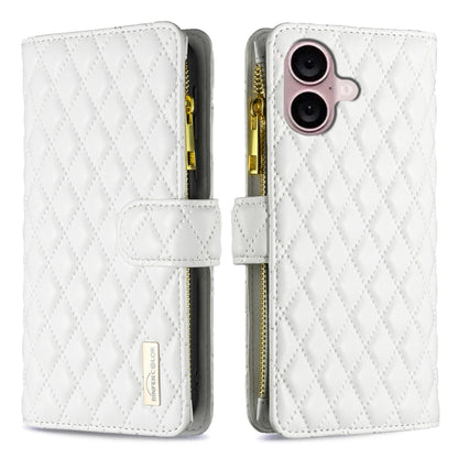 Diamond Lattice Zipper Wallet Leather Flip Phone Case, For iPhone 17 Pro Max, For iPhone 17 Pro, For iPhone 17, For iPhone Air, For iPhone 16 Pro Max, For iPhone 16 Pro, For iPhone 16 Plus, For iPhone 16