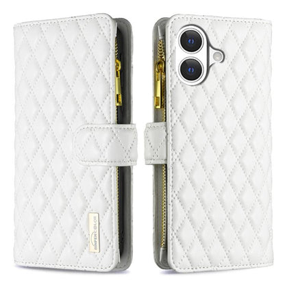 Diamond Lattice Zipper Wallet Leather Flip Phone Case, For iPhone 17 Pro Max, For iPhone 17 Pro, For iPhone 17, For iPhone Air, For iPhone 16 Pro Max, For iPhone 16 Pro, For iPhone 16 Plus, For iPhone 16