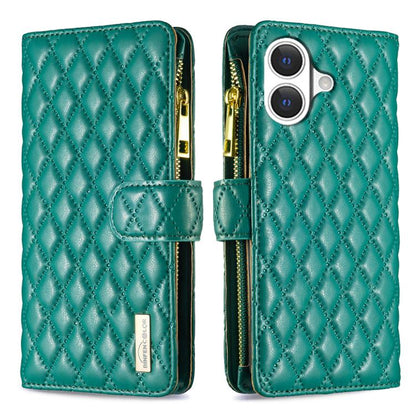 Diamond Lattice Zipper Wallet Leather Flip Phone Case, For iPhone 17 Pro Max, For iPhone 17 Pro, For iPhone 17, For iPhone Air, For iPhone 16 Pro Max, For iPhone 16 Pro, For iPhone 16 Plus, For iPhone 16