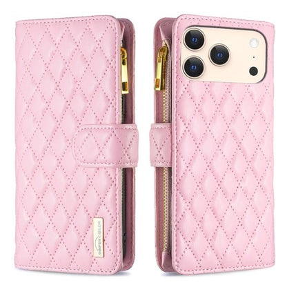 Diamond Lattice Zipper Wallet Leather Flip Phone Case, For iPhone 17 Pro Max, For iPhone 17 Pro, For iPhone 17, For iPhone Air, For iPhone 16 Pro Max, For iPhone 16 Pro, For iPhone 16 Plus, For iPhone 16