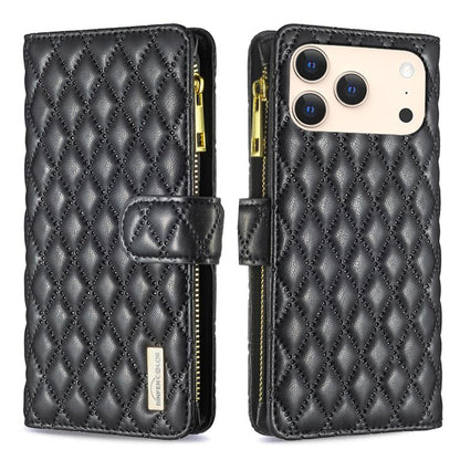 Diamond Lattice Zipper Wallet Leather Flip Phone Case, For iPhone 17 Pro Max, For iPhone 17 Pro, For iPhone 17, For iPhone Air, For iPhone 16 Pro Max, For iPhone 16 Pro, For iPhone 16 Plus, For iPhone 16