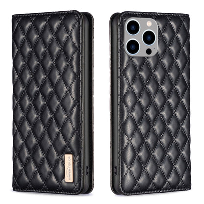 เคสโทรศัพท์หนังพลิกแม่เหล็ก Diamond Lattice, For iPhone 15 Pro Max, For iPhone 15 Pro, For iPhone 15 Plus, For iPhone 15