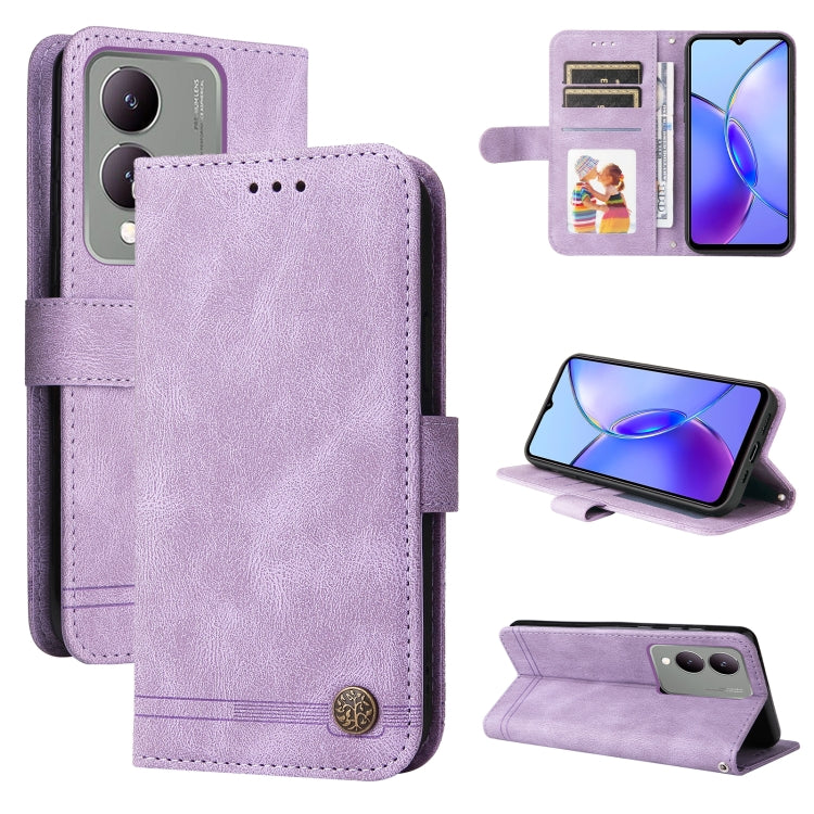 เคสโทรศัพท์หนังปุ่มโลหะ Skin Feel Life Tree, For vivo Y100 5G IDN / Y200e 5G Global, For vivo Y03 4G, For vivo Y200 / V29e Global, For vivo Y17s, For vivo Y36 4G / 5G Foreign, For vivo Y78 5G Foreign