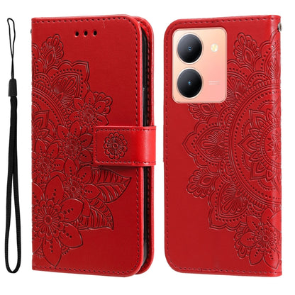 เคสโทรศัพท์หนังลายนูนดอกไม้ 7 กลีบ, For vivo Y100 IDN / Y200e 5G Global, For vivo Y03 4G, For vivo Y200 / V29e Global, For vivo Y17s, For vivo Y36 4G / 5G Foreign, For vivo Y78 5G Foreign