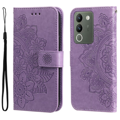 เคสโทรศัพท์หนังลายนูนดอกไม้ 7 กลีบ, For vivo Y100 IDN / Y200e 5G Global, For vivo Y03 4G, For vivo Y200 / V29e Global, For vivo Y17s, For vivo Y36 4G / 5G Foreign, For vivo Y78 5G Foreign