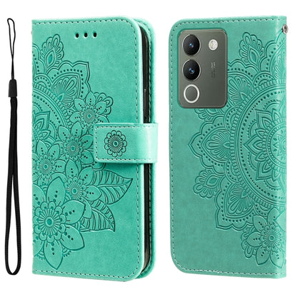 เคสโทรศัพท์หนังลายนูนดอกไม้ 7 กลีบ, For vivo Y100 IDN / Y200e 5G Global, For vivo Y03 4G, For vivo Y200 / V29e Global, For vivo Y17s, For vivo Y36 4G / 5G Foreign, For vivo Y78 5G Foreign