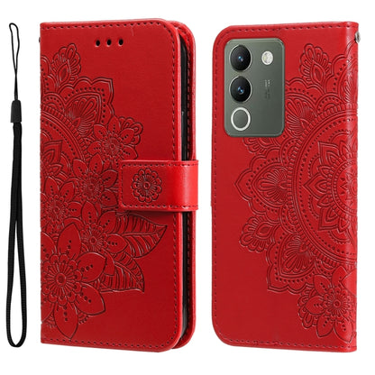 เคสโทรศัพท์หนังลายนูนดอกไม้ 7 กลีบ, For vivo Y100 IDN / Y200e 5G Global, For vivo Y03 4G, For vivo Y200 / V29e Global, For vivo Y17s, For vivo Y36 4G / 5G Foreign, For vivo Y78 5G Foreign