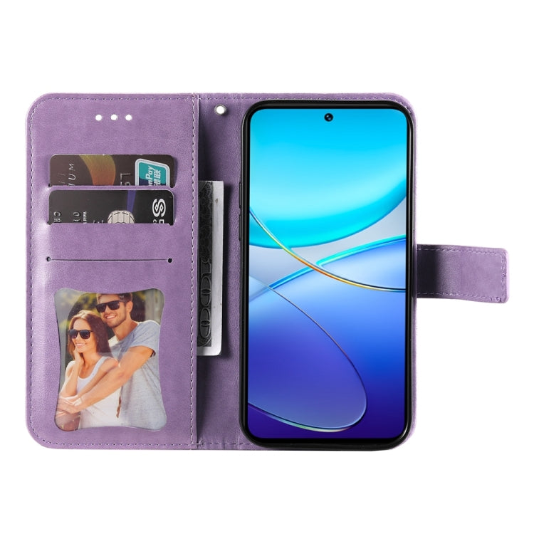 เคสโทรศัพท์หนังลายนูนดอกไม้ 7 กลีบ, For vivo Y100 IDN / Y200e 5G Global, For vivo Y03 4G, For vivo Y200 / V29e Global, For vivo Y17s, For vivo Y36 4G / 5G Foreign, For vivo Y78 5G Foreign
