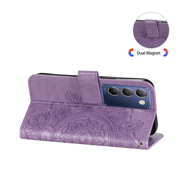 เคสโทรศัพท์หนังลายนูนดอกไม้ 7 กลีบ, For vivo Y100 IDN / Y200e 5G Global, For vivo Y03 4G, For vivo Y200 / V29e Global, For vivo Y17s, For vivo Y36 4G / 5G Foreign, For vivo Y78 5G Foreign