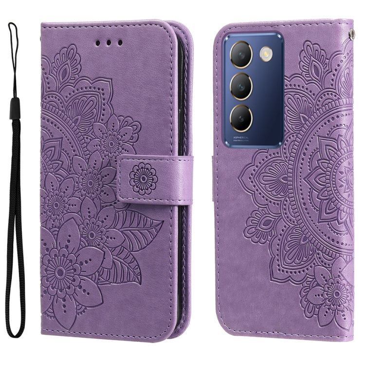 เคสโทรศัพท์หนังลายนูนดอกไม้ 7 กลีบ, For vivo Y100 IDN / Y200e 5G Global, For vivo Y03 4G, For vivo Y200 / V29e Global, For vivo Y17s, For vivo Y36 4G / 5G Foreign, For vivo Y78 5G Foreign