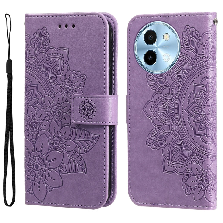เคสโทรศัพท์หนังลายนูนดอกไม้ 7 กลีบ, For vivo S20 Pro, For vivo Y19s, For vivo X200, For vivo X200 Pro mini, For vivo X200 Pro, For vivo V40 Lite 4G / 5G IDN, For vivo Y300 Pro, For vivo Y28 4G Global, For vivo Y38 5G / T3x 5G Global