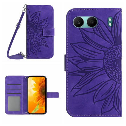 ซองโทรศัพท์หนังลายนูน Skin Feel Sun Flower พร้อมเชือกเส้นเล็ก, For OnePlus 13T, For OnePlus 13R, For OnePlus 13, For OnePlus Nord 4 5G