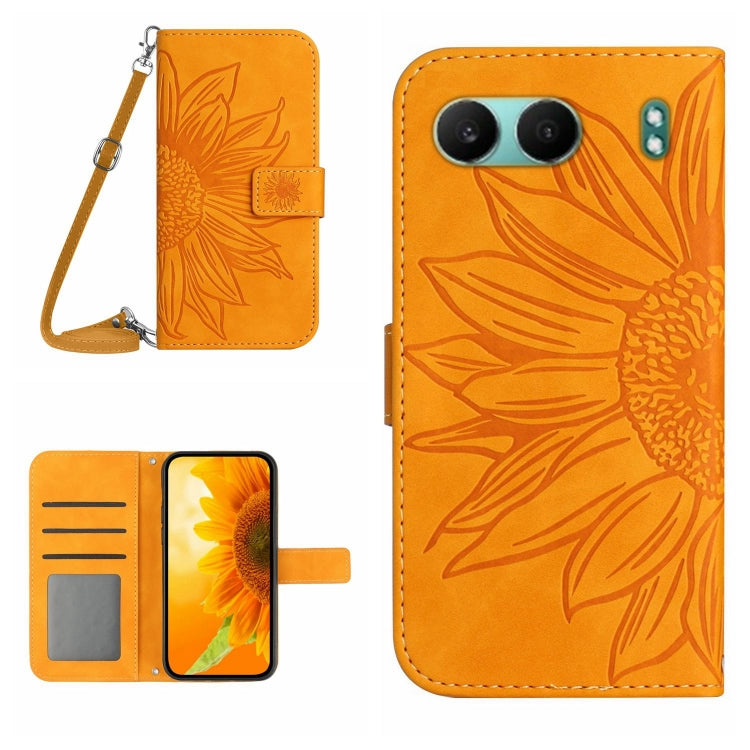 ซองโทรศัพท์หนังลายนูน Skin Feel Sun Flower พร้อมเชือกเส้นเล็ก, For OnePlus 13T, For OnePlus 13R, For OnePlus 13, For OnePlus Nord 4 5G