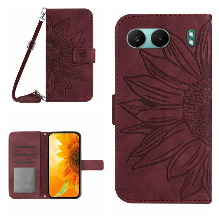 ซองโทรศัพท์หนังลายนูน Skin Feel Sun Flower พร้อมเชือกเส้นเล็ก, For OnePlus 13T, For OnePlus 13R, For OnePlus 13, For OnePlus Nord 4 5G